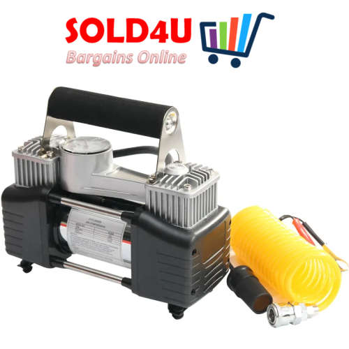 12V Air Compressor Double Cylinder Heavy Duty Car Tire Inflator Tool Kit in Case