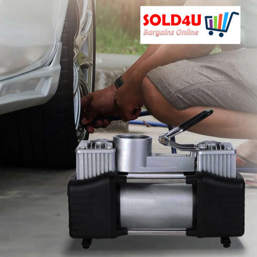 12V Air Compressor Double Cylinder Heavy Duty Car Tire Inflator Tool Kit in Case