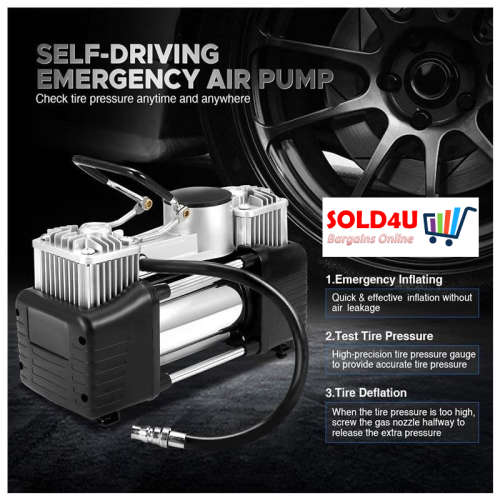 12V Air Compressor Double Cylinder Heavy Duty Car Tire Inflator Tool Kit in Case