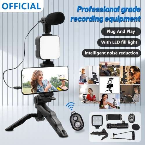 Vlogging Kit for Video Making, Mic, Mini Tripod Stand, LED Light plus Remote ( Youtube or TikTok )