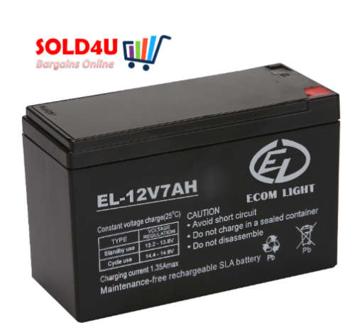 12V 7Amps Lead Acid Battery for UPS, Gate Motors, Garage Motors, Alarm Systems etc ECOM LIGHT