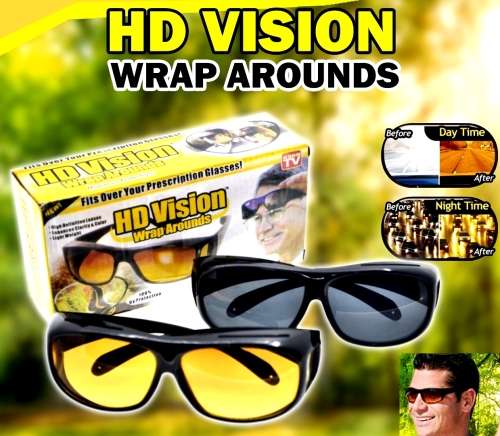 Hd Vision Wrap Around Glasses - Set of 2 Brown & Black Glasses Night Vision Antiglare