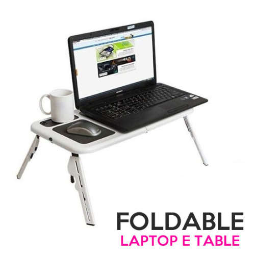 Foldable E-Table Portable Laptop Table Stand with 2-USB Cooling Fans for Bed or Couch