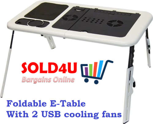 Foldable E-Table Portable Laptop Table Stand with 2-USB Cooling Fans for Bed or Couch