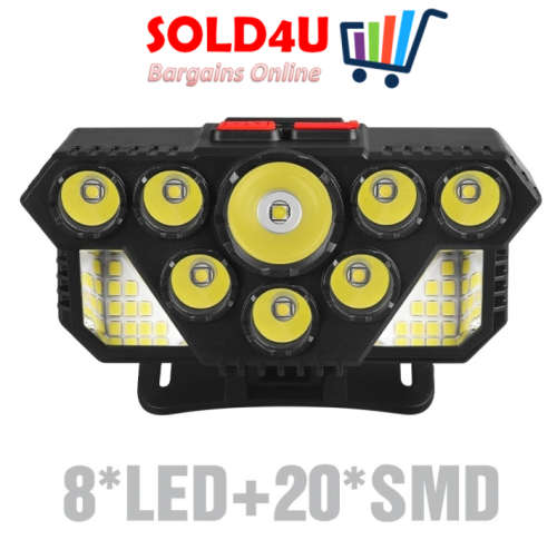 USB Rechargeable Headlight, 8X LED 20X SMD Super Bright High Lumens Led Headlamp