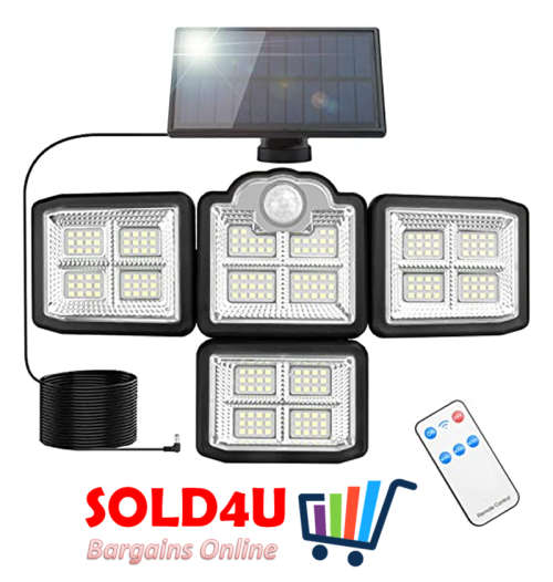 198 LED 4 Head Solar Sensor Light Rotatable with Split Solar Panel Remote in-built Lithium Battery