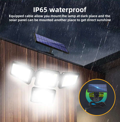 198 LED 4 Head Solar Sensor Light Rotatable with Split Solar Panel Remote in-built Lithium Battery