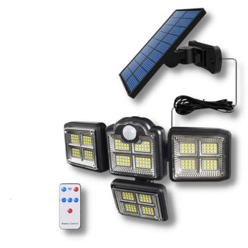 198 LED 4 Head Solar Sensor Light Rotatable with Split Solar Panel Remote in-built Lithium Battery
