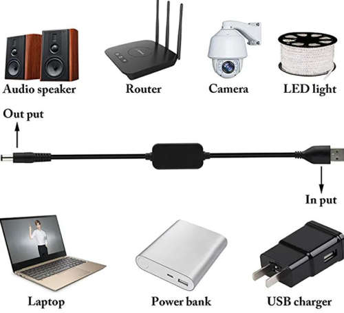 5V-12V USB Charging Cable - 5 Volts to 12 Volts converter USB Charging cable