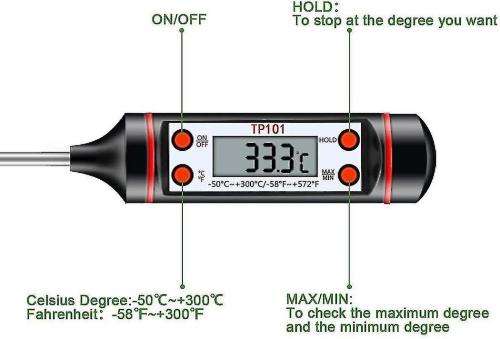 Digital Food Thermometer Meat BBQ Grill Kitchen Cooking Thermometer 4 Keys Manual