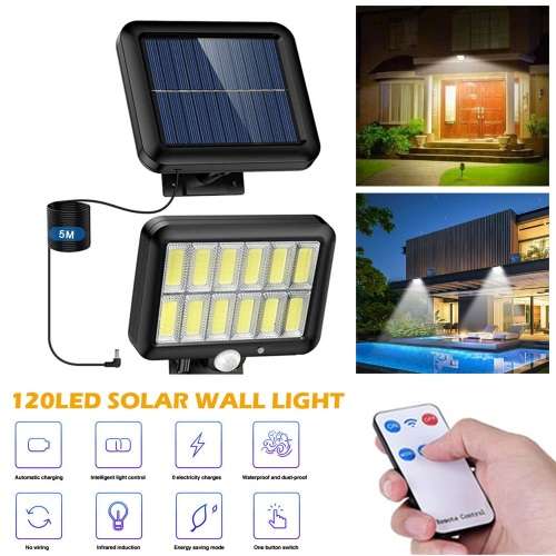 12 COB LED Bright White Solar Light With Solar Panel & Motion Sensor