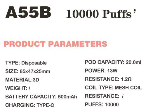 10000 PUFFS Disposable Vape e-cigarette- 20ml - 500mAh Battery [ Grape Flavour] 5% Nicotine