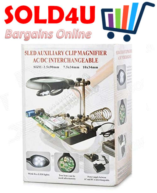 5 LED Helping Hands with Soldering Iron Stand plus Magnifier and LED light AC/DC [HEAVY DUTY]