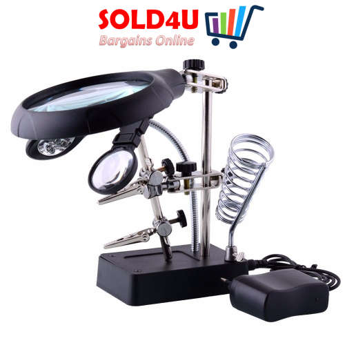 5 LED Helping Hands with Soldering Iron Stand plus Magnifier and LED light AC/DC [HEAVY DUTY]