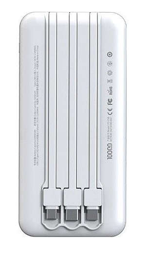 PowerBank 10000mAh Corded USB 2A With built-in Cable 3-in-1 for Charging