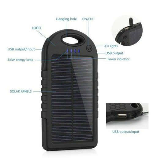 8000mAh Solar Power Bank Compass Dual USB Mobile Phone Fast Charger Battery + LED Light