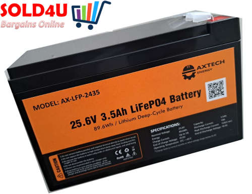 24V 3.5Ah Lithium ion Battery (LifePO4) AxTech - Gate Motors - Alarms, CCTV long life