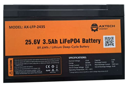 24V 3.5Ah Lithium ion Battery (LifePO4) AxTech - Gate Motors - Alarms, CCTV long life