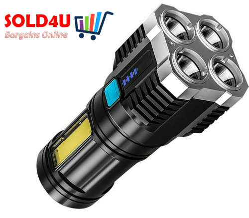 Super Bright COB LED Torch 4-Core Usb Rechargeable Flashlight