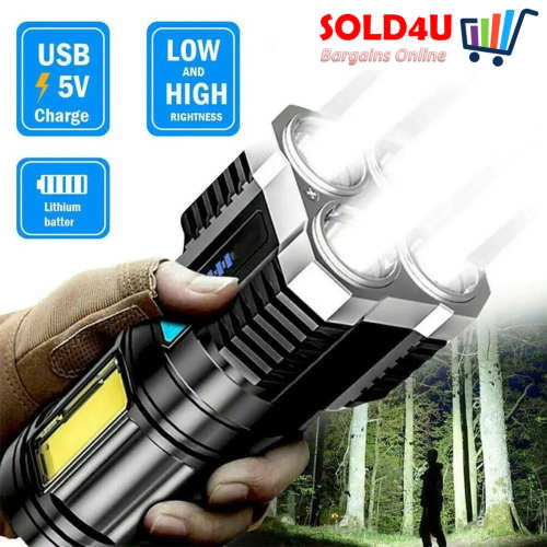Super Bright COB LED Torch 4-Core Usb Rechargeable Flashlight