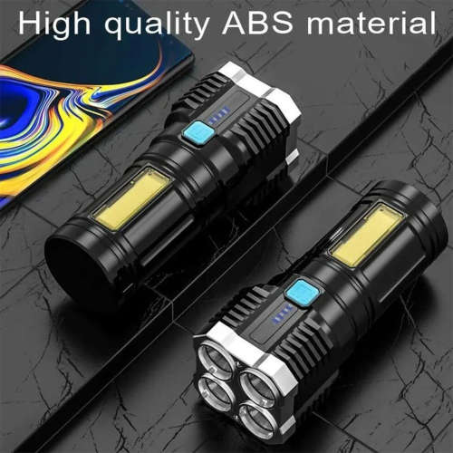 Super Bright COB LED Torch 4-Core Usb Rechargeable Flashlight