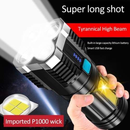 Super Bright COB LED Torch 4-Core Usb Rechargeable Flashlight