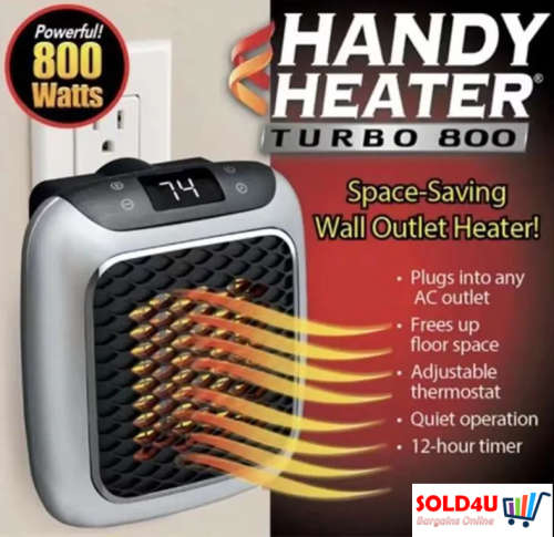 Handy Heater Turbo 800watts  -Mini Electric Wall-outlet Flame Heater Plug-in Air Warmer