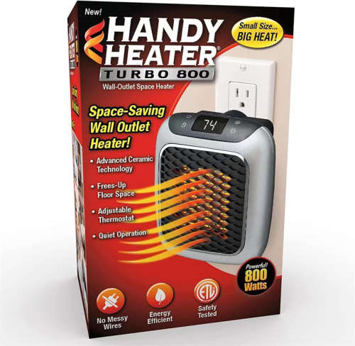 Handy Heater Turbo 800watts  -Mini Electric Wall-outlet Flame Heater Plug-in Air Warmer