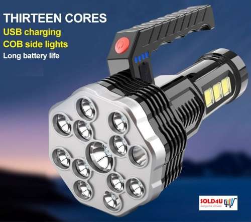 Super Bright 4 Modes With Handle USB Rechargeable Torch Emergency Led Flashlight 13 LED + COB