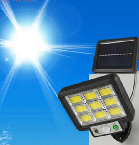 9 COB LED Bright White Solar Light With Solar Panel & Motion Sensor 9-Split