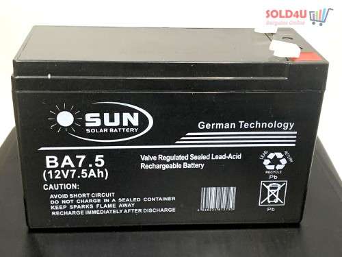 12V 7.5Amps Sun Solar Lead Acid rechargeable Battery for UPS, Gate Motors, Garage Motors, Alarm etc