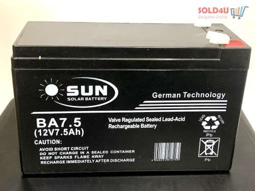 12V 7.5Amps Sun Solar Lead Acid rechargeable Battery for UPS, Gate Motors, Garage Motors, Alarm etc