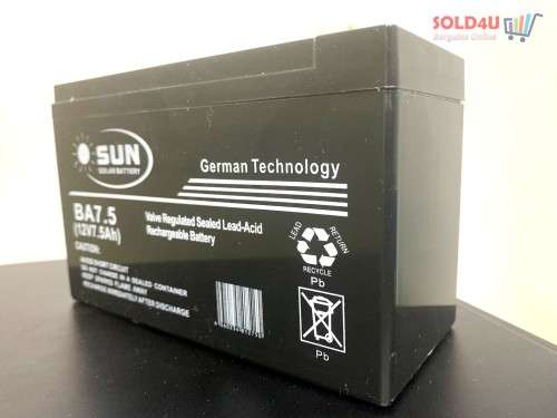 12V 7.5Amps Sun Solar Lead Acid rechargeable Battery for UPS, Gate Motors, Garage Motors, Alarm etc