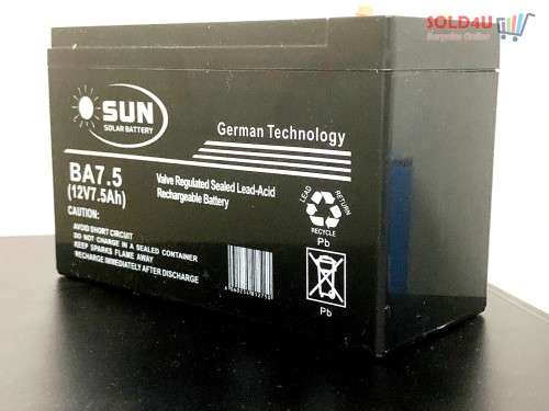 12V 7.5Amps Sun Solar Lead Acid rechargeable Battery for UPS, Gate Motors, Garage Motors, Alarm etc