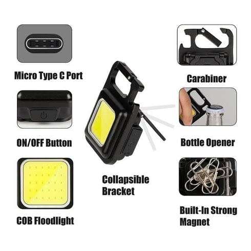 Keychain LED Light Mini COB Flashlights Rechargeable Keychain Light