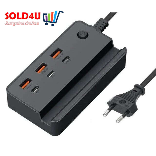 3 Ports USB + 3 Ports USB-C Type C Desktop Charger Adapter