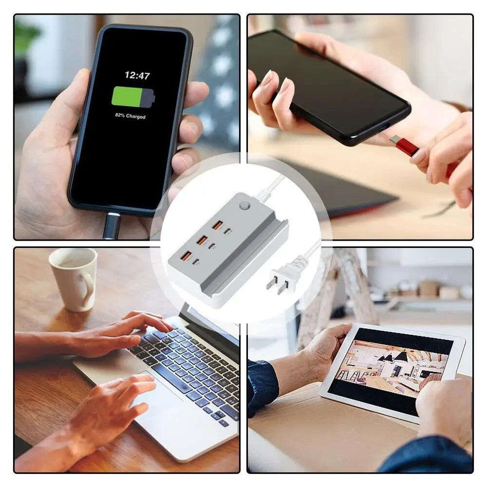 3 Ports USB + 3 Ports USB-C Type C Desktop Charger Adapter