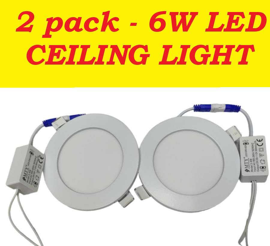 2 Pack - 6W LED Round Panel Recessed Ceiling Lamp Down Light - with 220V LED Driver
