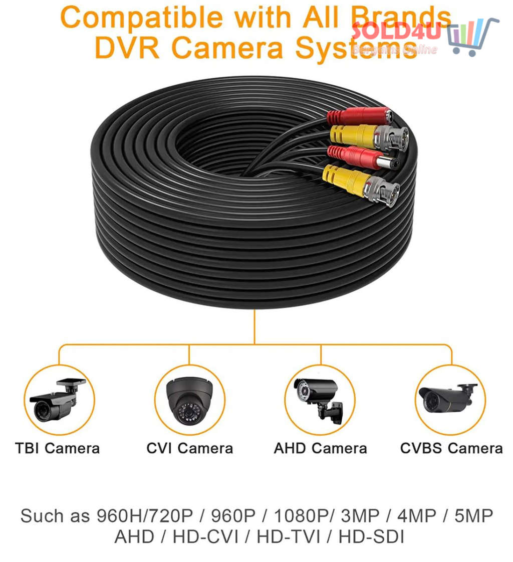50m CCTV Camera Cable Power & Video Ready Plug and Play [BNC + DC]  50 Meters