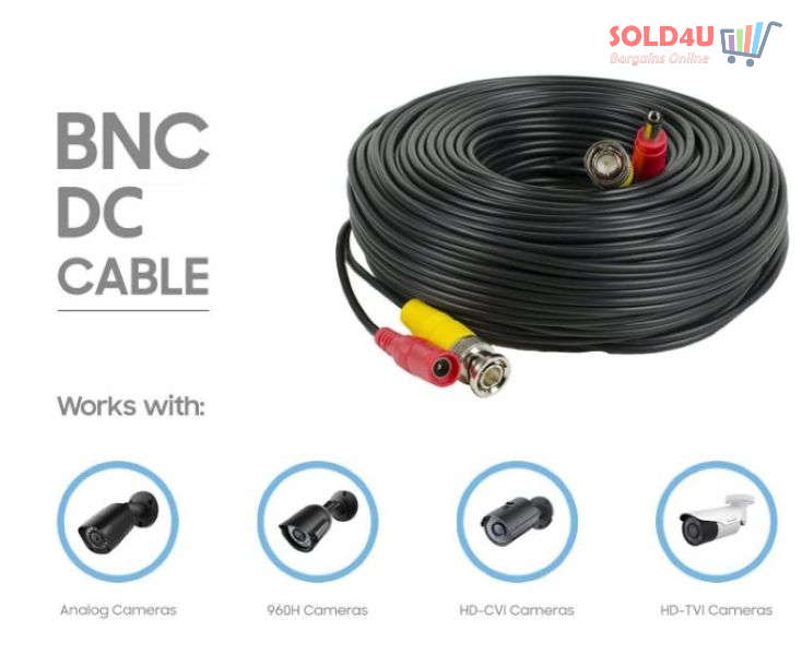 50m CCTV Camera Cable Power & Video Ready Plug and Play [BNC + DC]  50 Meters