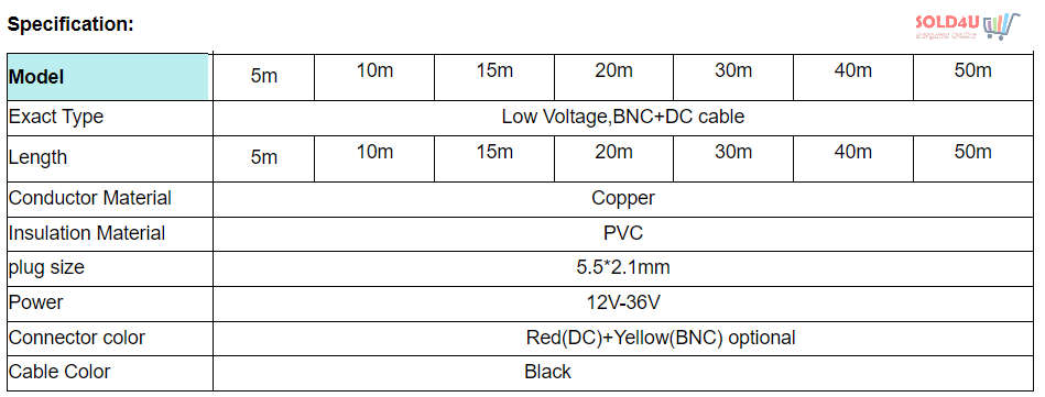 50m CCTV Camera Cable Power & Video Ready Plug and Play [BNC + DC]  50 Meters