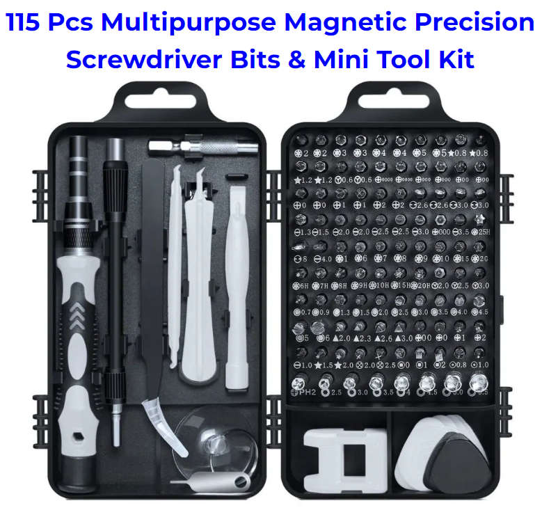 115 Pcs Multipurpose Magnetic Precision Screwdriver Bits & Mini Tool Kit