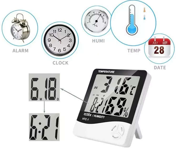 Temperature Humidity Meter And Clock - LED Time Temperature - Very handy