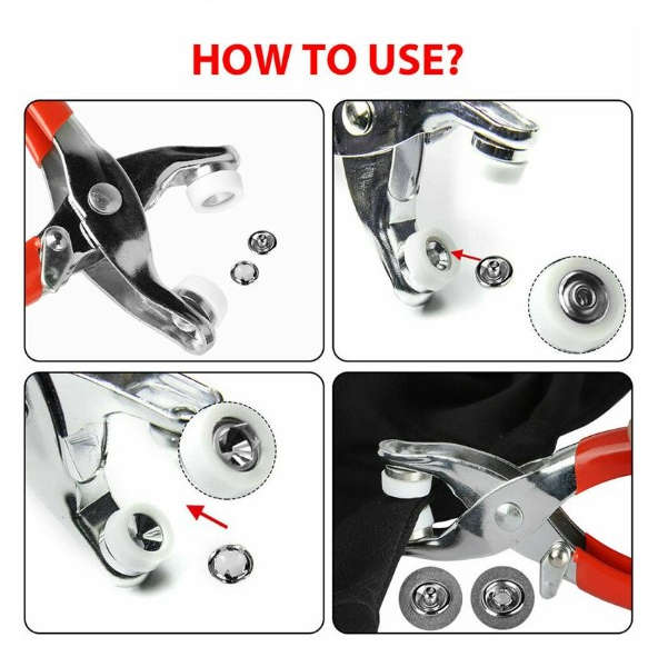 100 Piece Snap Button Kit Metal Sewing Prong Rings Buttons Press Studs Pliers Snap Craft Fasteners