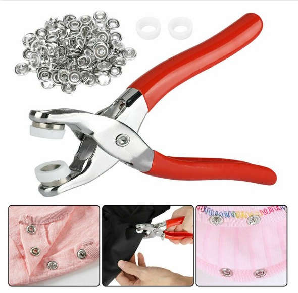 100 Piece Snap Button Kit Metal Sewing Prong Rings Buttons Press Studs Pliers Snap Craft Fasteners