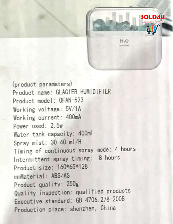 Beautiful Glacier Design Humidifier 400mL With Crystal - Essential Oil Diffuser Glacier Humidifier