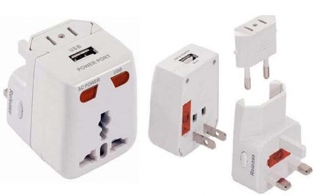 Universal Multi AC Adaptor - Universal 15A 3Way Travel Adapter - 3 Pin Plug with USB and Fuses T-034