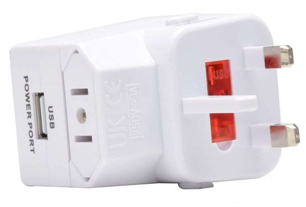 Universal Multi AC Adaptor - Universal 15A 3Way Travel Adapter - 3 Pin Plug with USB and Fuses T-034