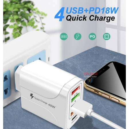 USB C Wall Charger 5 Ports 4XUSB+1XPD18W Fast Charging USB-C Charger TYPE-C Charger 48W