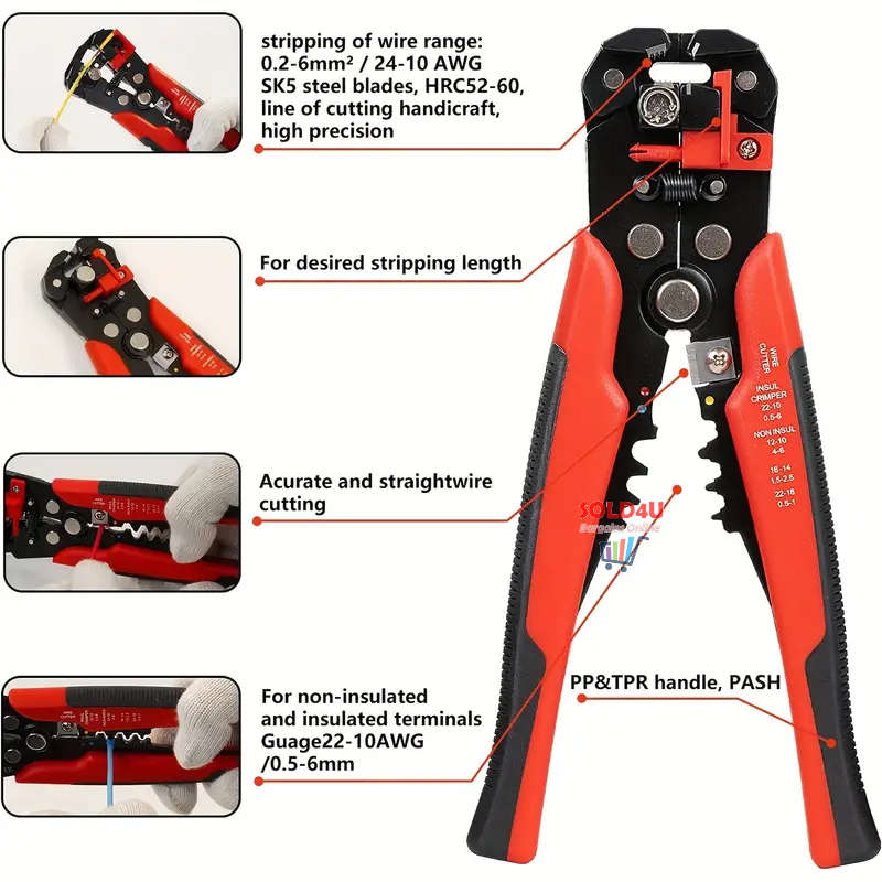 Wire Stripper Automatic - Self Adjusting Multifunctional Wire Stripper, Cutter and Crimper